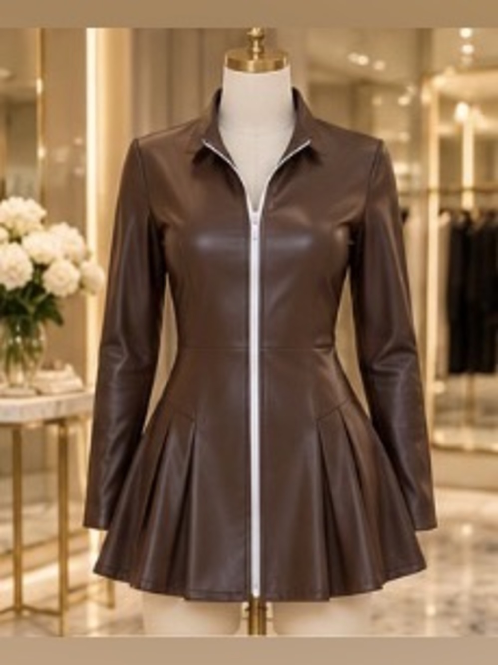 Brown Mini Zip Front Dress
